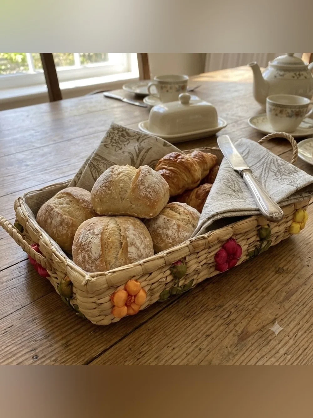 Vintage Woven Casserole Basket with Handles, 8x13 glass dish holder, flowers